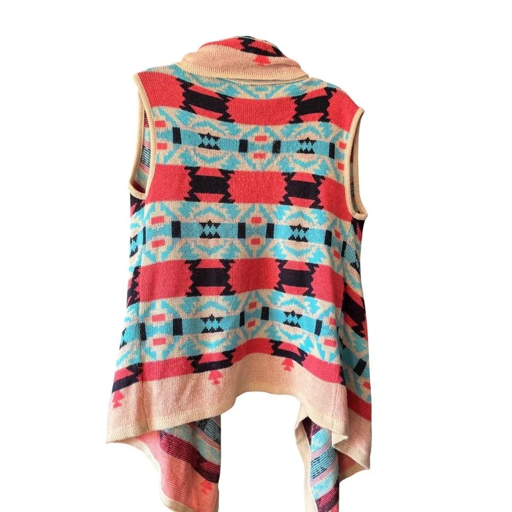 Bohemian Navajo Geometric Print Sleeveless Open Front Waterfall Vest Size S EUC‎